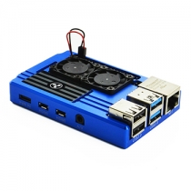 Raspberry Pi 4 Aluminum Case with Dual Intelligent Temperature Control Fan Blue